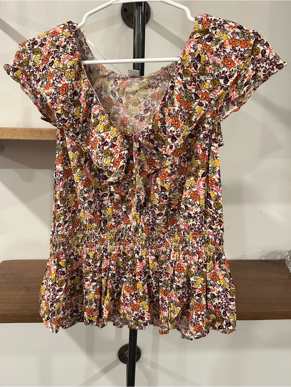 Old Navy Floral Ruffle Peplum Top - White, Yellow, Orange, Burgundy